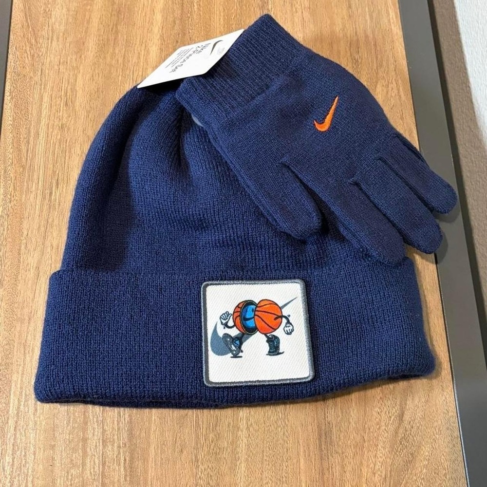 Nike Kids Beanie and Gloves 2-Piece Set Midnight Navy Basketball 9A3140-U90